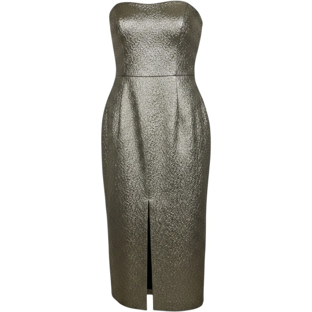 Abercrombie & Fitch Womens Small Petite Strapless Metallic Midi Dress Slit